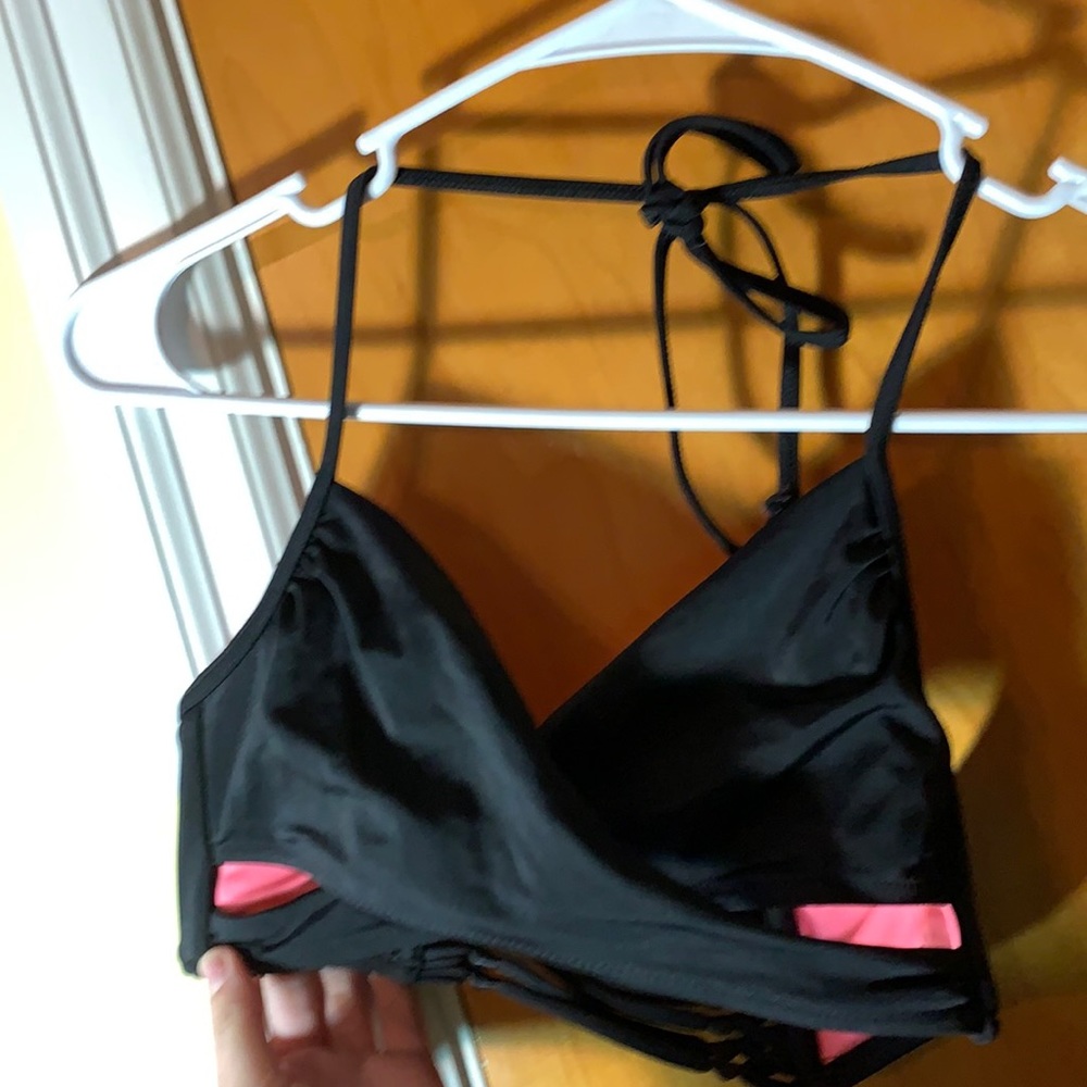 Pink black bikini top